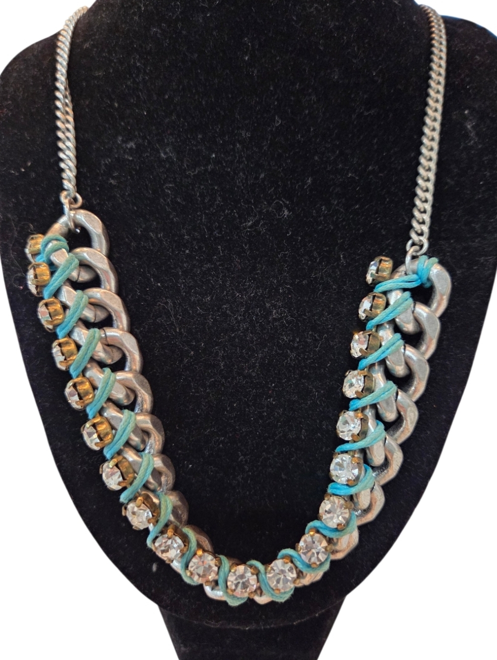Fossil Statement Chain Necklace w/ Rhinestones & Turquoise Wrap